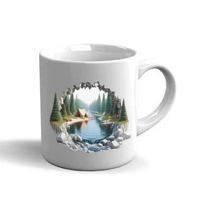 Camping Tasse – 3D Effekt Motiv mit Zelt und Lagerfeuer