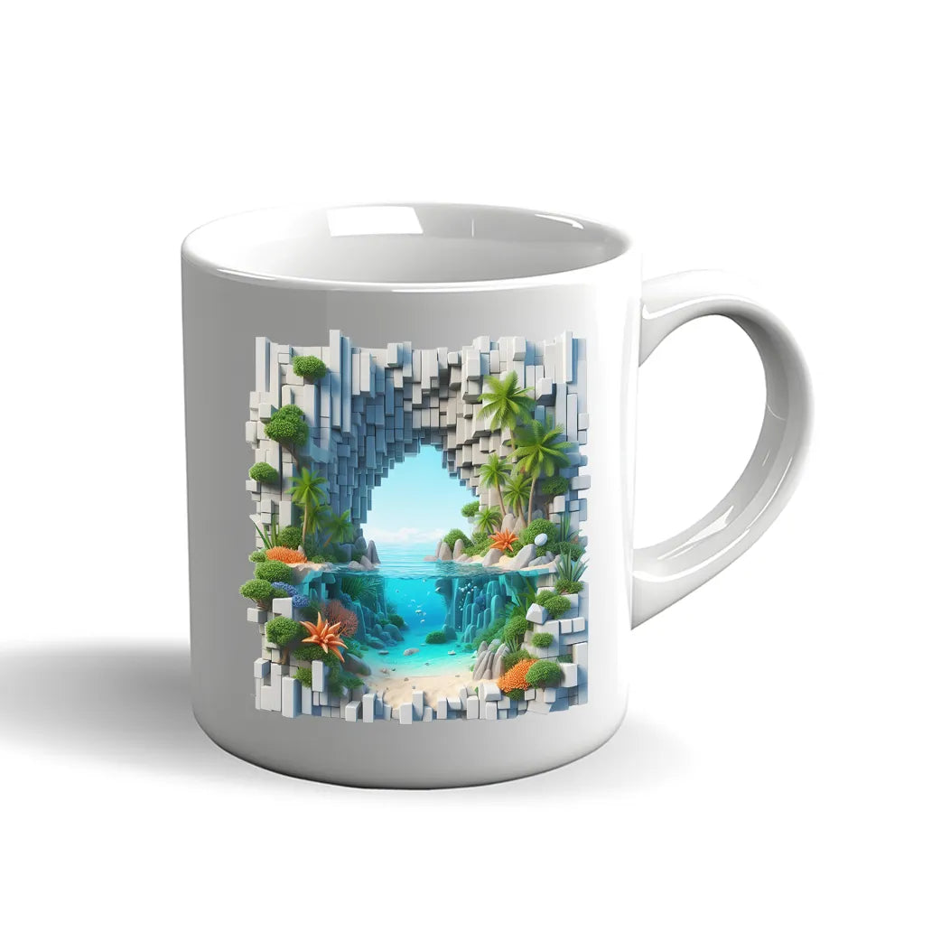 Insel Urlaub Tasse – 3D Effekt Motiv mit tropischem Meeresblick