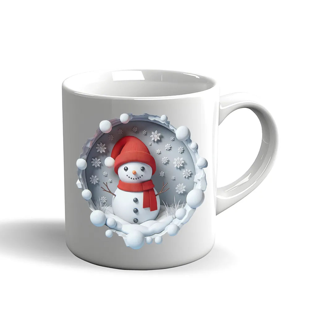 Schneemann Tasse – 3D Effekt Wintermotiv mit roter Mütze