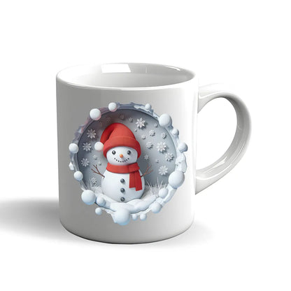 Schneemann Tasse – 3D Effekt Wintermotiv mit roter Mütze