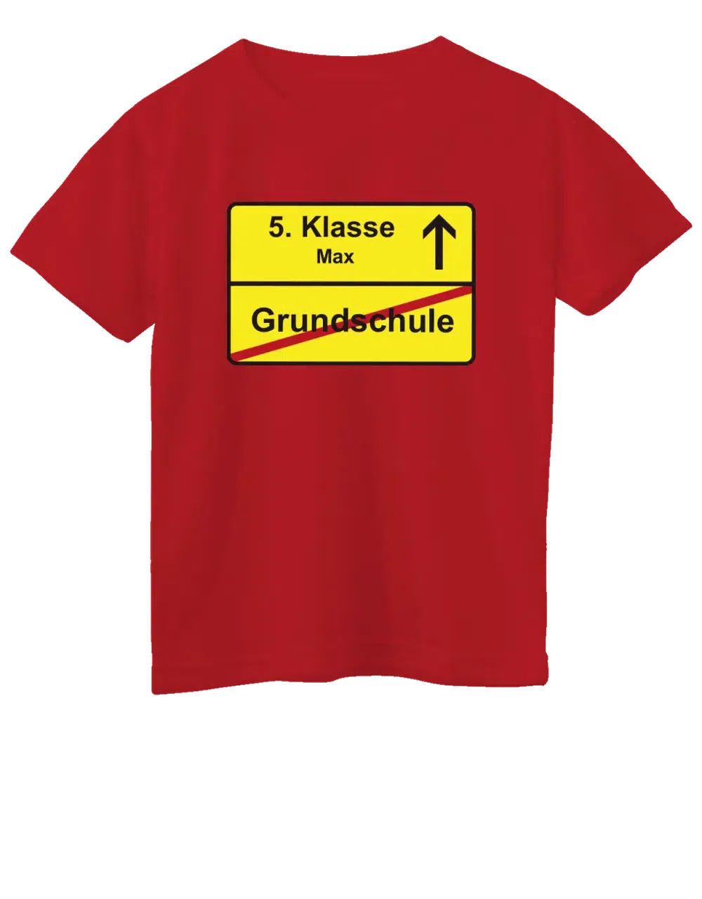 5. Klasse Grundschulabgänger mit Name und Ortsschild rot