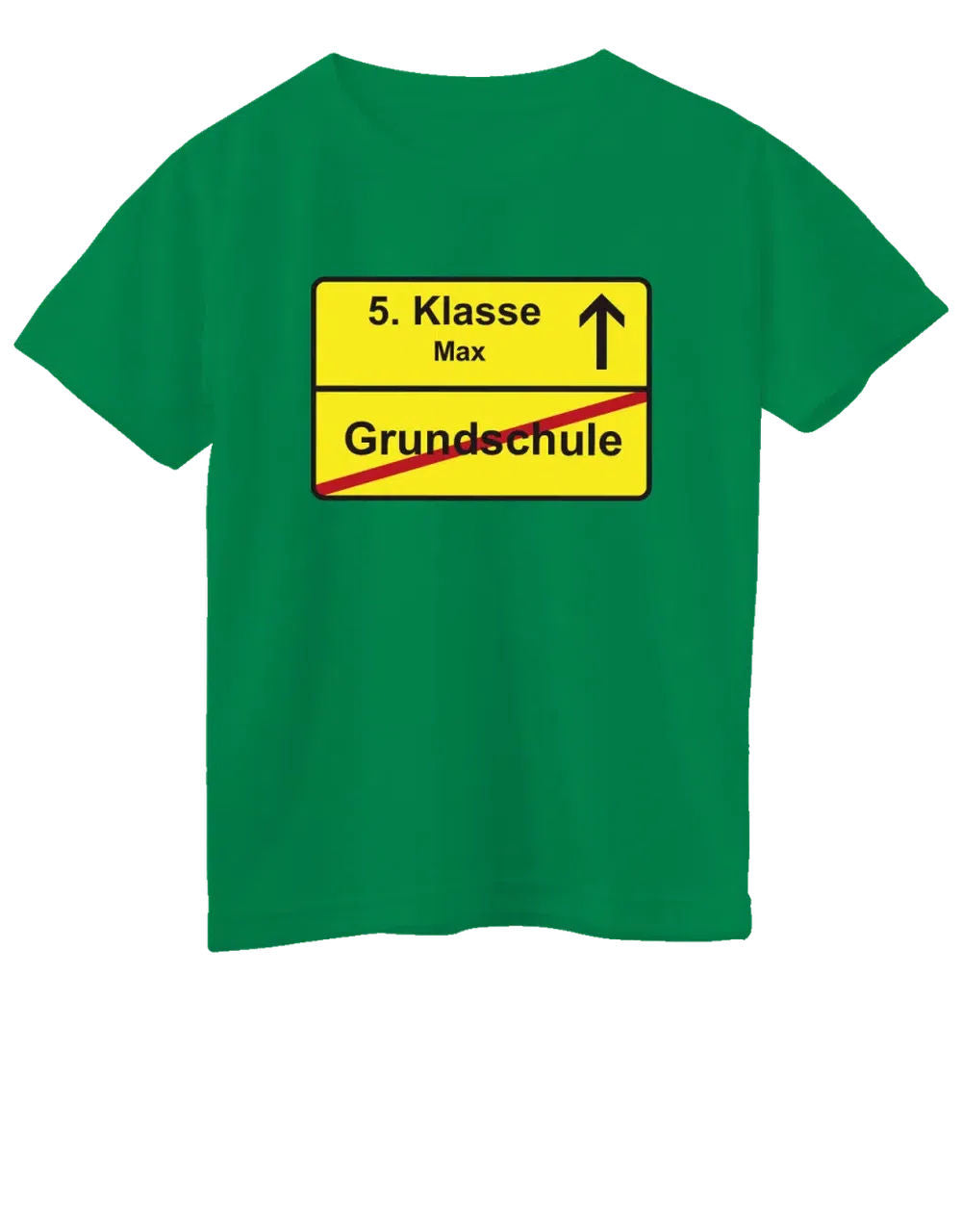 5. Klasse Grundschulabgänger mit Name und Ortsschild grün
