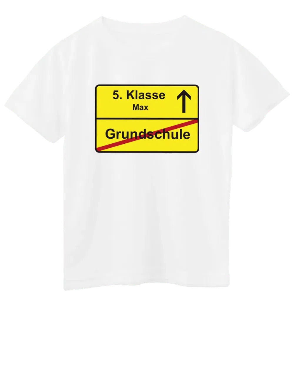 5. Klasse Grundschulabgänger mit Name und Ortsschild weiss
