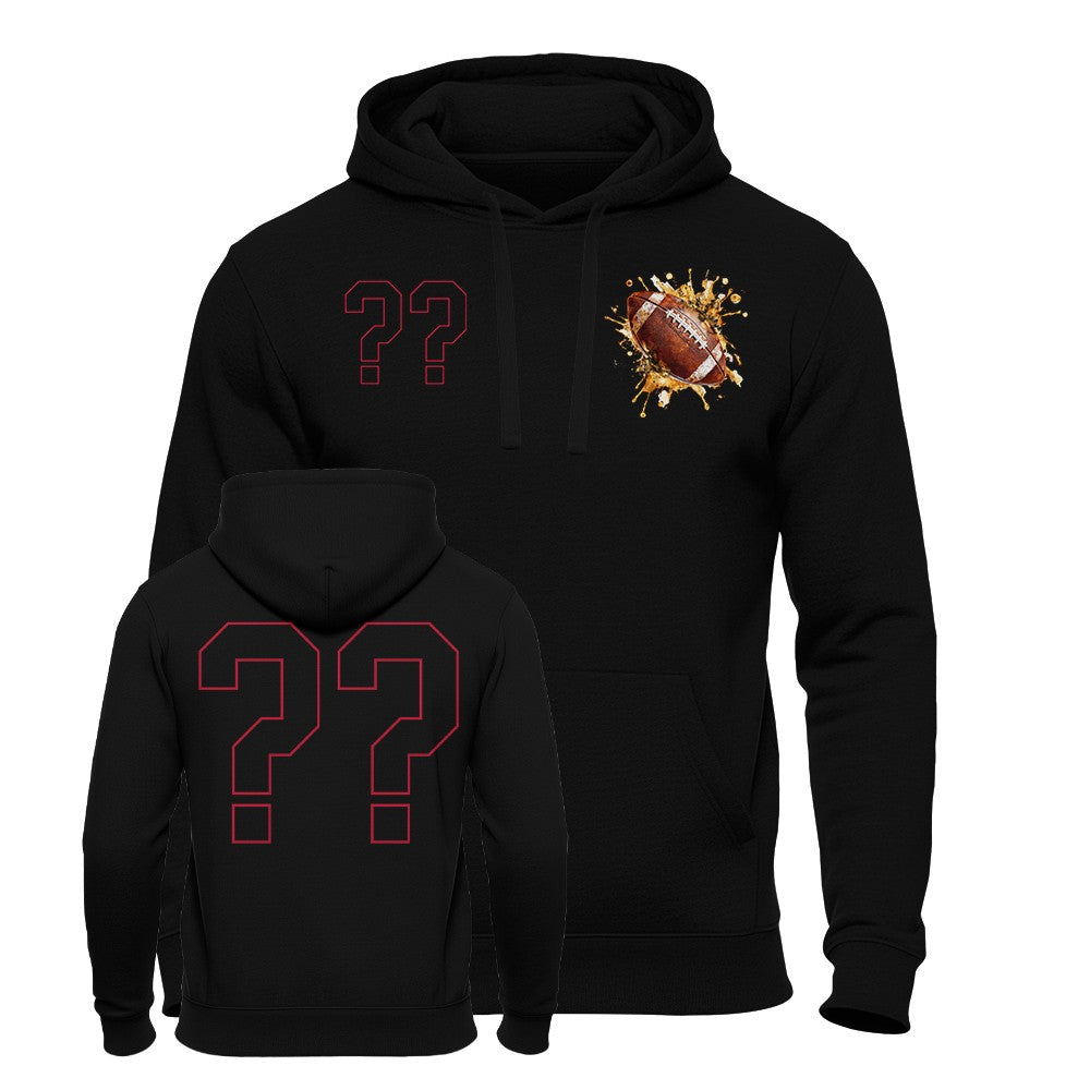 American Football Hoodie Dark Impact mit Wunschzahl, kraftvolles Football-Motiv auf schwarzem Hoodie
