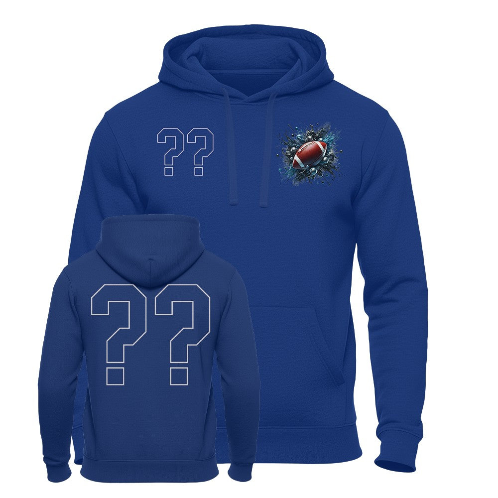 American Football Hoodie Ice Storm mit Wunschzahl, kühles Wasser- und Eis-Motiv in Blau