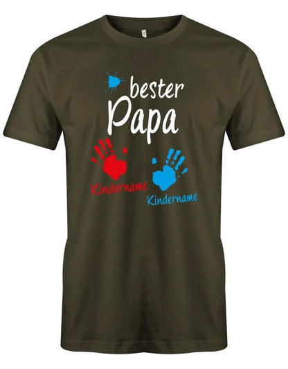 Bester Papa Farbklecks Kinder 2 Handabdruck Wunschname - Papa Shirt Herren