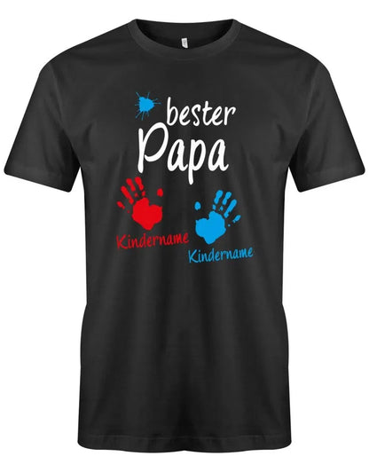 Bester Papa Farbklecks Kinder 2 Handabdruck Wunschname - Papa Shirt Herren