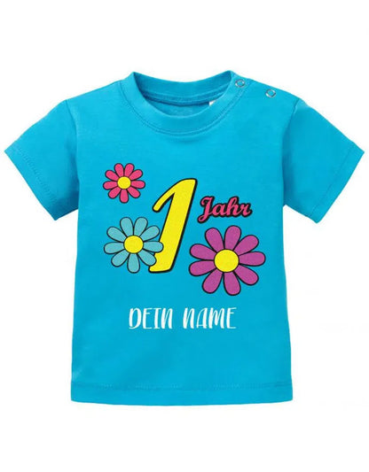 Blümchen 1 Jahr personalisiert mit Name - Erster Geburtstag - Baby Shirt