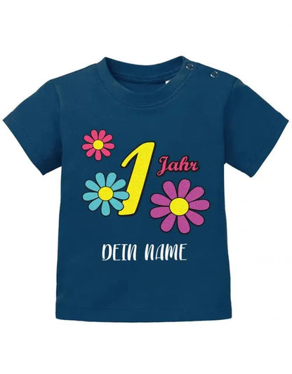 Blümchen 1 Jahr personalisiert mit Name - Erster Geburtstag - Baby Shirt