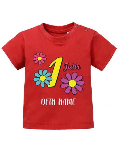 Blümchen 1 Jahr personalisiert mit Name - Erster Geburtstag - Baby Shirt