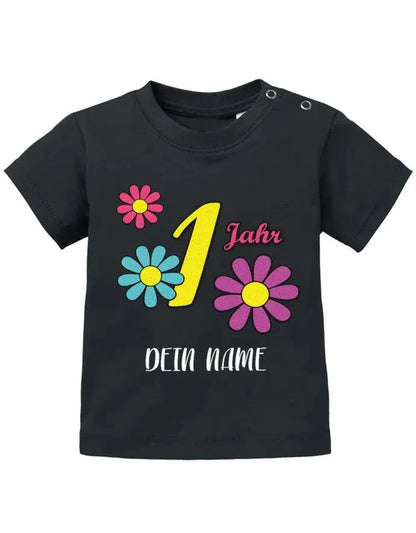 Blümchen 1 Jahr personalisiert mit Name - Erster Geburtstag - Baby Shirt