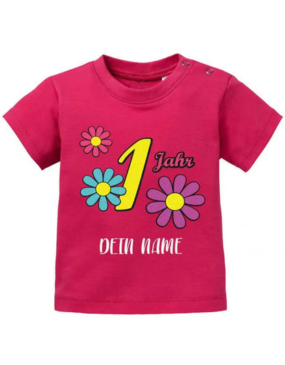 Blümchen 1 Jahr personalisiert mit Name - Erster Geburtstag - Baby Shirt