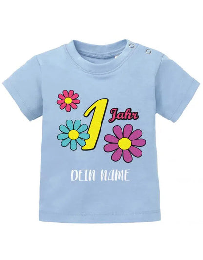 Blümchen 1 Jahr personalisiert mit Name - Erster Geburtstag - Baby Shirt