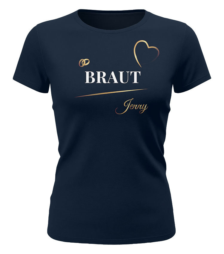Braut T Shirt blau Damen – JGA Shirt personalisiert mit Wunschname