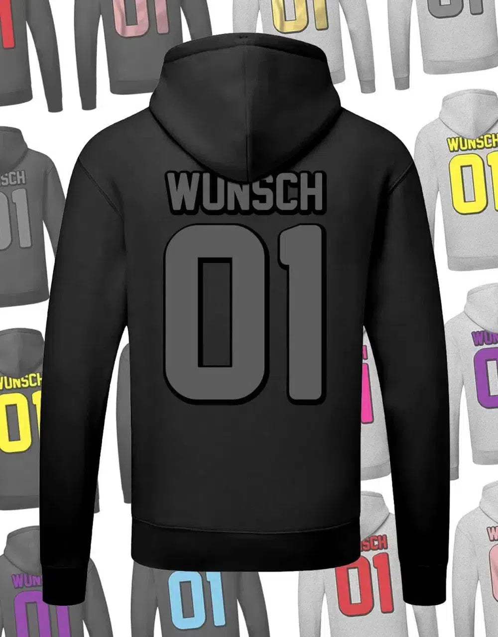 Couple Hoodie für Partner personalisiert mit Name und Nummer Shadow