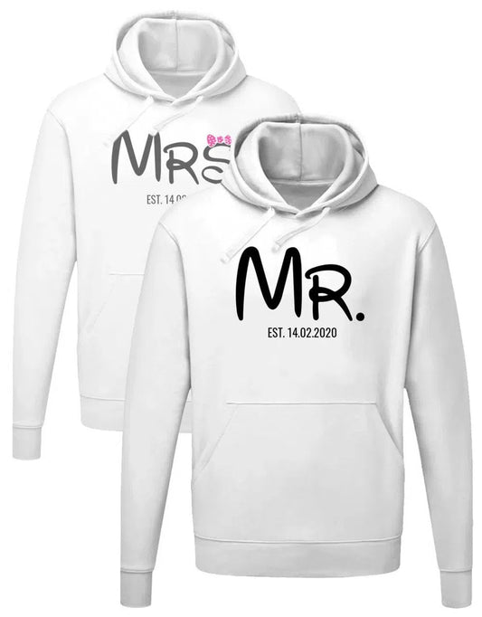Couple Hoodie für Sie und Ihn Mr und Mrs est mit Datum