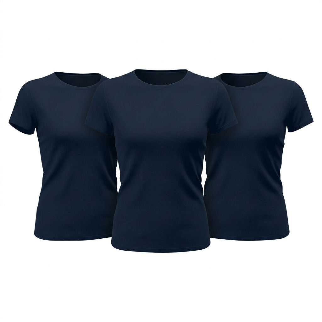 Damen T-Shirt einfarbig Basic rundhals rosa 3er Pack Navy