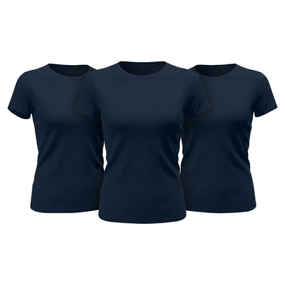 Damen T-Shirt einfarbig Basic rundhals rosa 3er Pack Navy