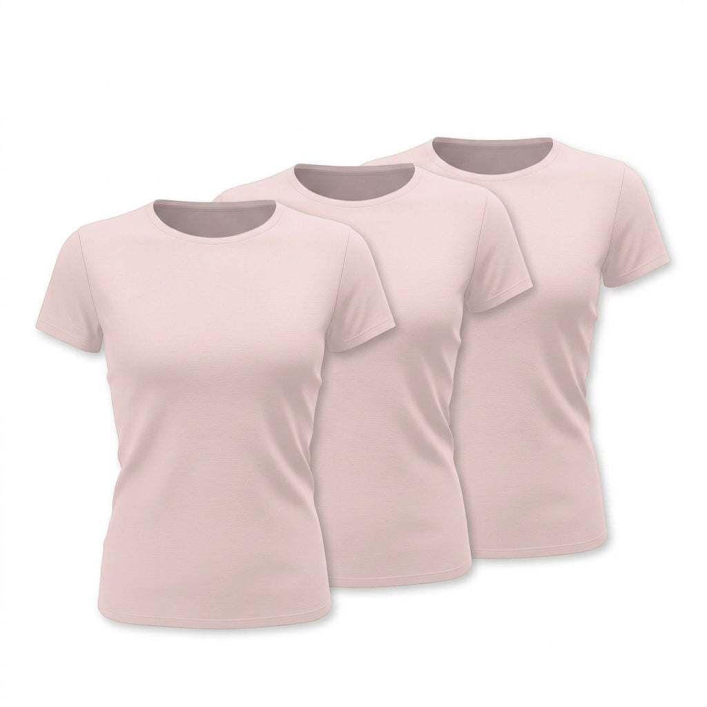 Damen T-Shirt einfarbig Basic rundhals rosa 3er Pack Rosa