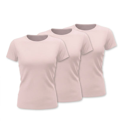 Damen T-Shirt einfarbig Basic rundhals rosa 3er Pack Rosa