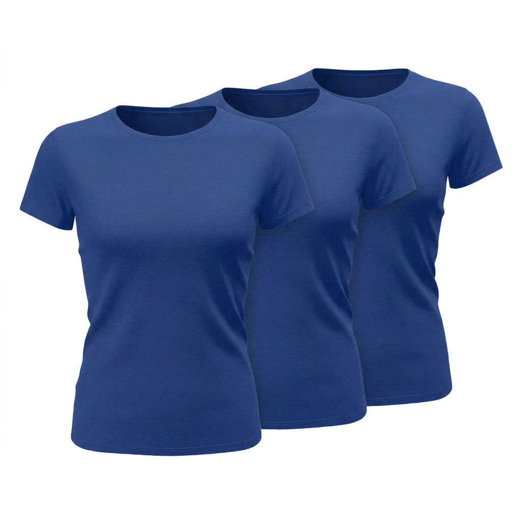 Damen T-Shirt einfarbig Basic rundhals rosa 3er Pack Royalblau