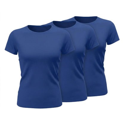 Damen T-Shirt einfarbig Basic rundhals rosa 3er Pack Royalblau