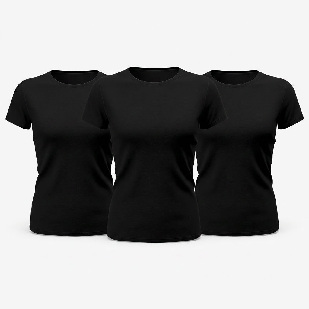 Damen T-Shirt einfarbig Basic rundhals rosa 3er Pack  Schwarz