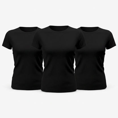 Damen T-Shirt einfarbig Basic rundhals rosa 3er Pack  Schwarz