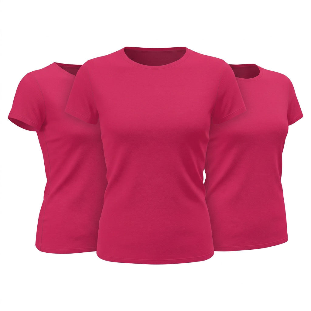 Damen T-Shirt einfarbig Basic rundhals rosa 3er Pack Sorbet