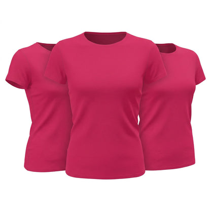 Damen T-Shirt einfarbig Basic rundhals rosa 3er Pack Sorbet