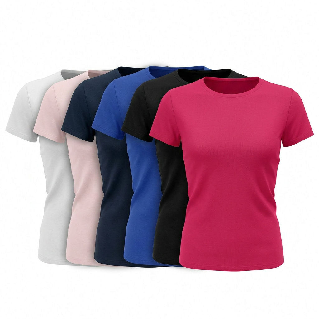 Damen T-Shirts einfarbig in Basic Rundhals, Farbauswahl