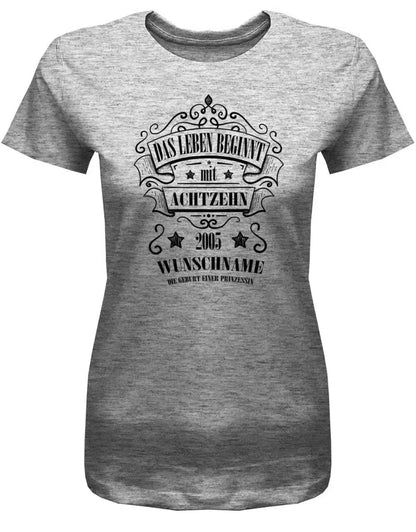 Das Leben beginnt mit 18 2005 Wunschname - 18 Geburtstag Shirt Mädchen