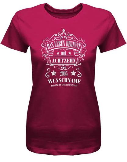 Das Leben beginnt mit 18 2005 Wunschname - 18 Geburtstag Shirt Mädchen