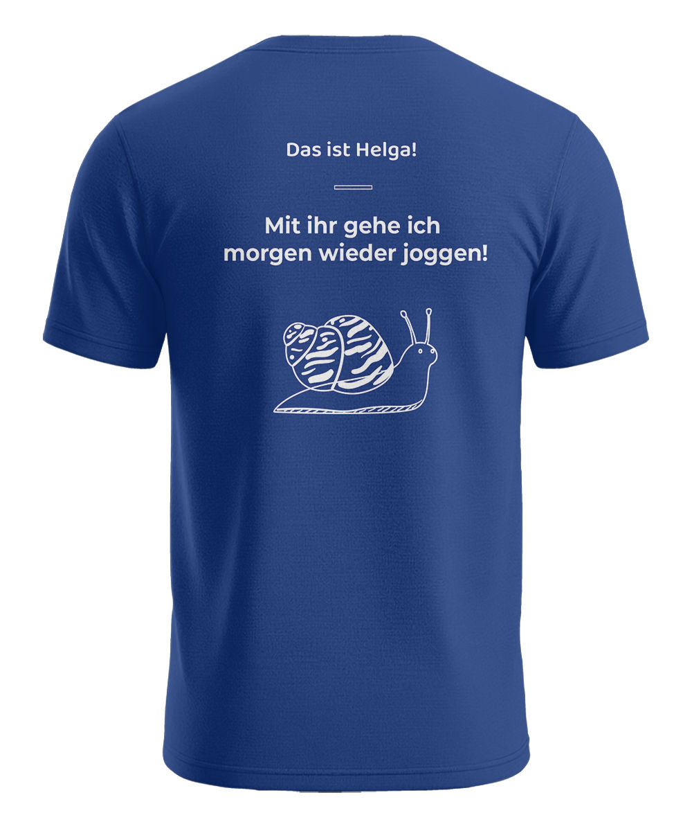 Das ist Helga lustiges Herren T-Shirt mit Schnecke und Jogging Rückenmotiv in Royalblau