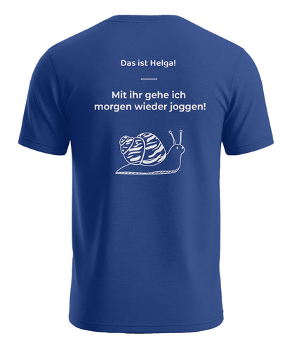 Das ist Helga lustiges Herren T-Shirt mit Schnecke und Jogging Rückenmotiv in Royalblau