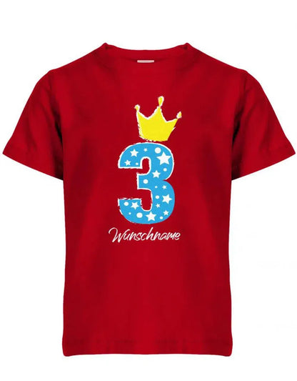 Drei 3 Geburtstag Krone Sterne mit Wunschname Junge - Kinder T-Shirt