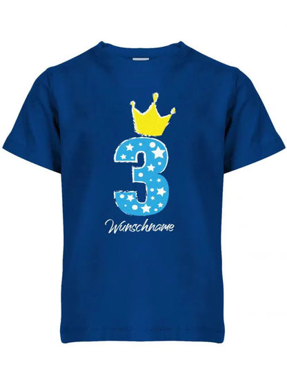 Drei 3 Geburtstag Krone Sterne mit Wunschname Junge - Kinder T-Shirt