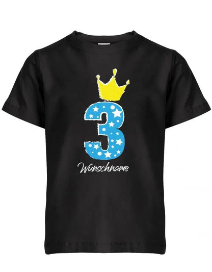Drei 3 Geburtstag Krone Sterne mit Wunschname Junge - Kinder T-Shirt