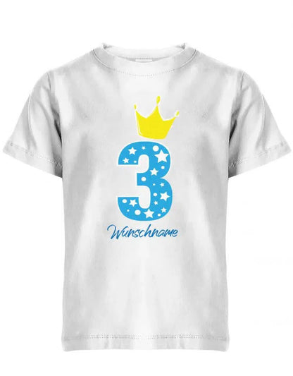 Drei 3 Geburtstag Krone Sterne mit Wunschname Junge - Kinder T-Shirt
