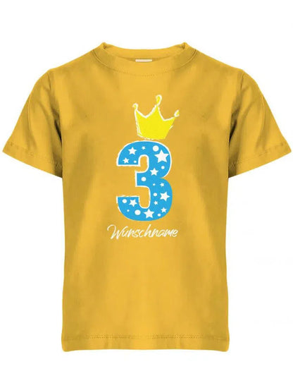 Drei 3 Geburtstag Krone Sterne mit Wunschname Junge - Kinder T-Shirt