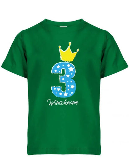 Drei 3 Geburtstag Krone Sterne mit Wunschname Junge - Kinder T-Shirt