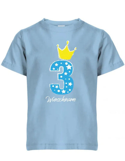 Drei 3 Geburtstag Krone Sterne mit Wunschname Junge - Kinder T-Shirt