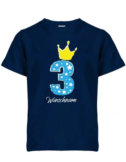 Drei 3 Geburtstag Krone Sterne mit Wunschname Junge - Kinder T-Shirt