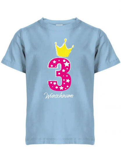 Drei 3 Geburtstag Krone Sterne mit Wunschname Mädchen - Kinder T Shirt