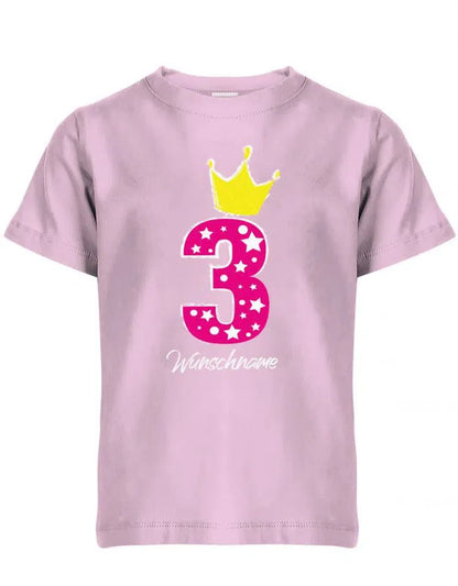 Drei 3 Geburtstag Krone Sterne mit Wunschname Mädchen - Kinder T Shirt