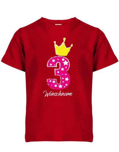 Drei 3 Geburtstag Krone Sterne mit Wunschname Mädchen - Kinder T Shirt