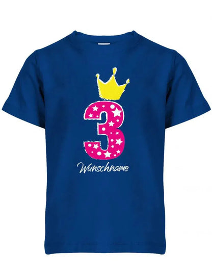 Drei 3 Geburtstag Krone Sterne mit Wunschname Mädchen - Kinder T Shirt