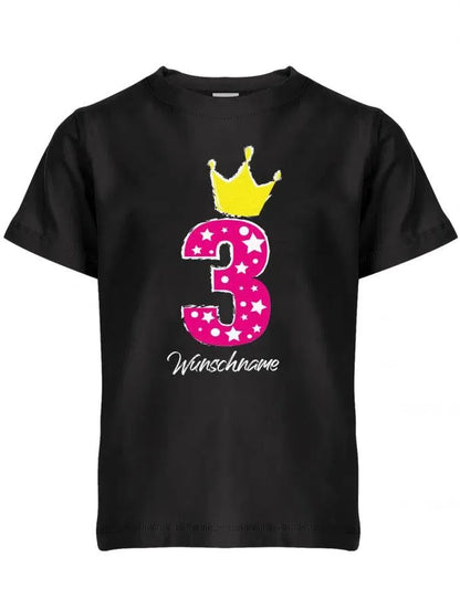 Drei 3 Geburtstag Krone Sterne mit Wunschname Mädchen - Kinder T Shirt