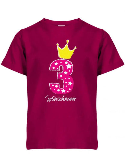 Drei 3 Geburtstag Krone Sterne mit Wunschname Mädchen - Kinder T Shirt