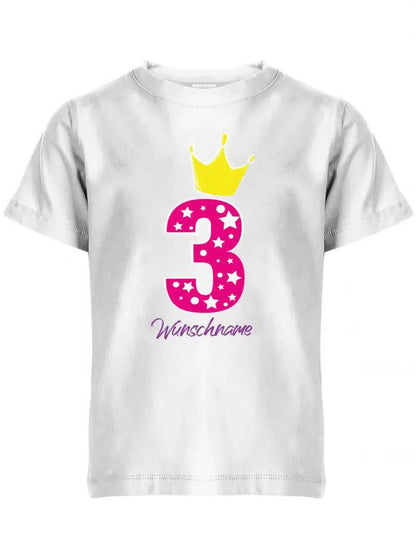 Drei 3 Geburtstag Krone Sterne mit Wunschname Mädchen - Kinder T Shirt